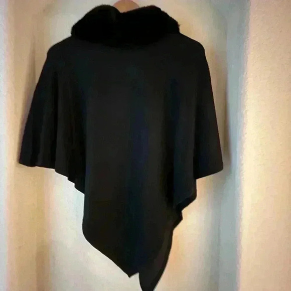 Alfani Petite Faux Fur Collar Poncho Sweater - Picture 3 of 4